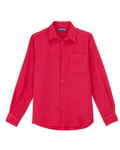 Vilebrequin Camisa manga larga lino caroubis en grosero rojo crsh9u10