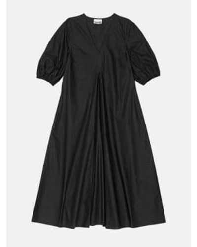 Ganni Cotton Poplin V-neck Long Dress 40 - Black