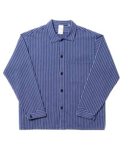 Nudie Jeans Berra Striped Worker Shirt / S - Blue
