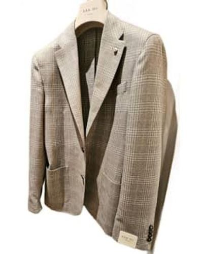 L.B.M. 1911 Light Check Slim Fit Wool And Silk Blend Jacket 42075/1 48 - Brown