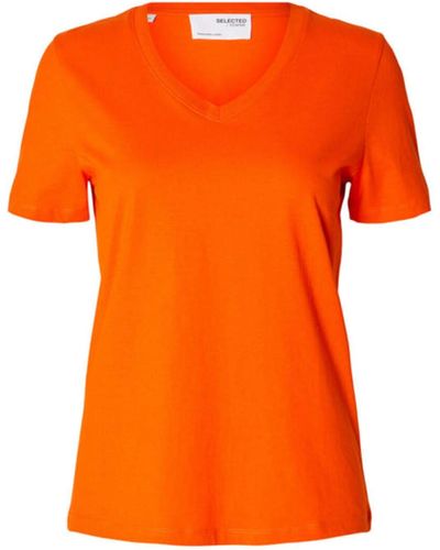 SELECTED | Classic Organic Cotton T-shirt - Orange