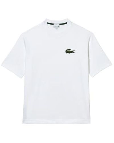 Lacoste T Shirt Loose Fit Large Crocodile - Bianco