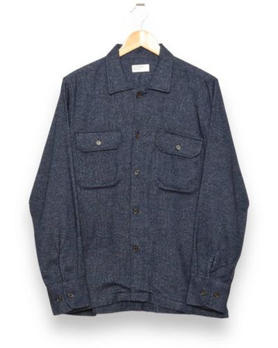 Universal Works Ls Utility Shirt 29730 Soft Flannel Cotton Navy - Blu