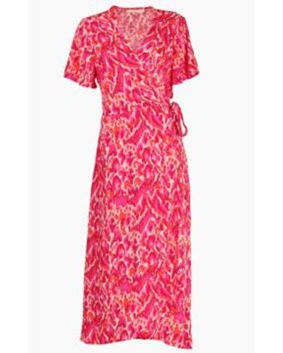 MSH Abstract Print Short Sleeve Dipped Hem Maxi Wrap Dress - Pink