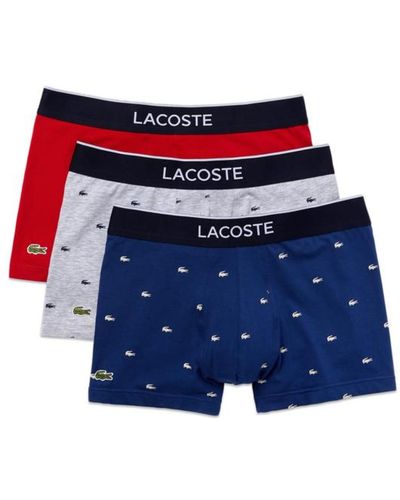 Lacoste Lot 3 Boxers Coton Stretch Gris Rouge Marine Crocs - Bleu