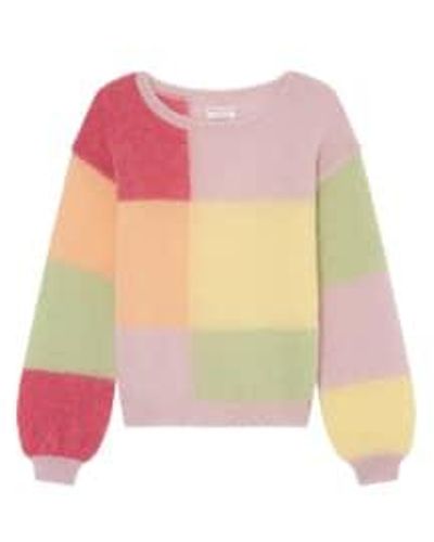 Des Petits Hauts Bradley Check Sweater In Pastel Multi - Rosa