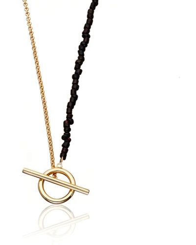 Scream Pretty Black Bead And Chain T-bar Necklace- Gold Plated - Metallic