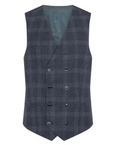 Remus Uomo Larenzo Double Breasted Check Suit Waistcoat - Blue