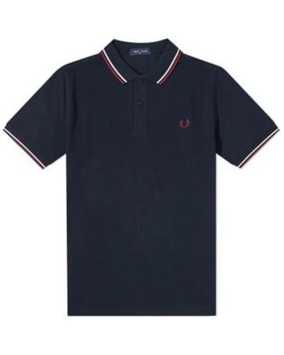 Fred Perry Slim fit twin tipped polo , blanche-neige et burnt red - Bleu