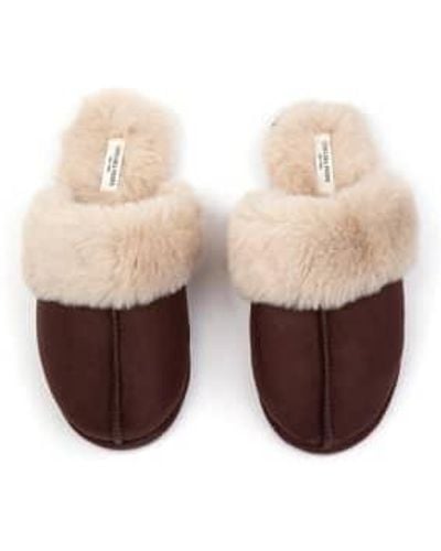 Chelsea Peers Unisex Suedette Chocolate Cuffed Dome Slippers Large - Natural