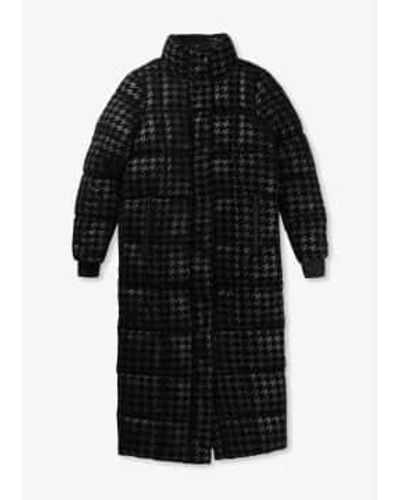 Holland Cooper Womens Crawford Longline Flocked Coat In Mono Houndstooth - Nero