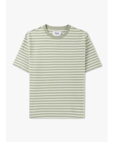 Wax London T-shirt rayures doyenne dans Sage Ecru - Vert