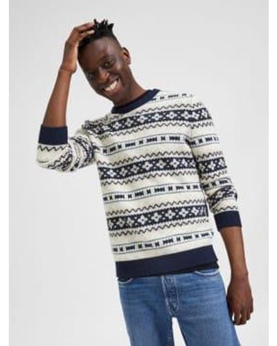 SELECTED Ecru Sweater With Winter Pattern Xxl - Blue