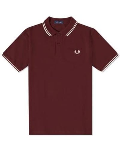 Fred Perry Polo coupe ajustée à double liseré sang bœuf / blanc neige / blanc neige - Rouge