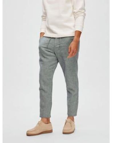 SELECTED Brody Linen Trousers Slim Tapered Sky Captain/oatmeal - Grey