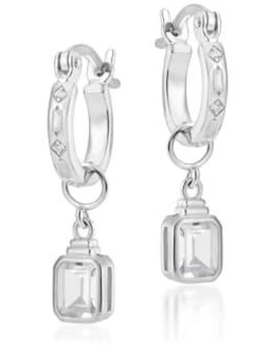 V By Laura Vann Iris Hoop Earrings With Emerald Cut Charm Silver / Cubic Zirconia - White