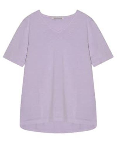 Cashmere Fashion T-shirt en coton Trusted Handwork Nimes col V mi-manches - Violet