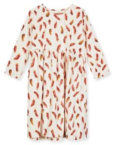 Burrows and Hare Ecru Feather Print Dress S - Pink