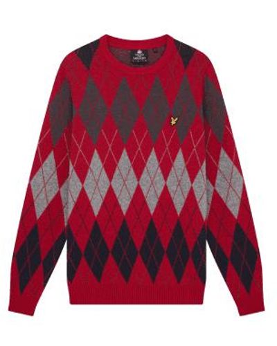 Lyle & Scott British Argyle Crew Neck Jumper Tunnel - Rosso