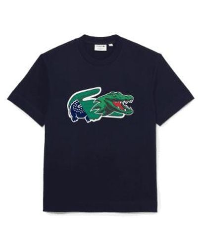 Lacoste Holiday Relaxed Fit Oversized Crocodile Print Tee Navy - Blu