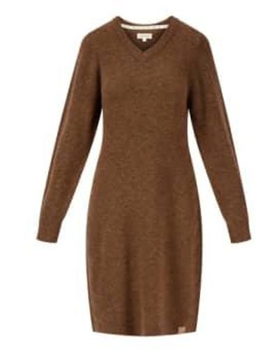 Zusss Knitted Dress With V-neck Small - Brown
