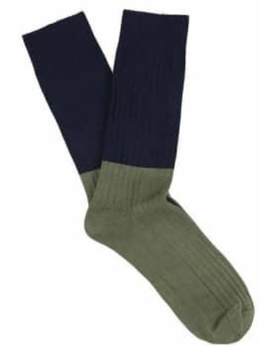 Escuyer Olive Colour Block Socks - Blu