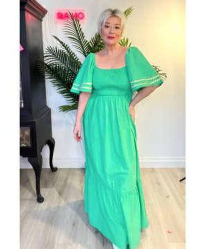 Miss Shorthair LTD Cotton Shirred Maxi Dress Large 18 - Green
