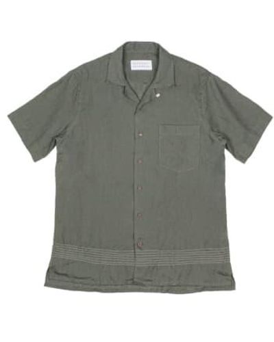 Merchant Menswear Hawaii Wave Linen Shirt Olivio - Verde