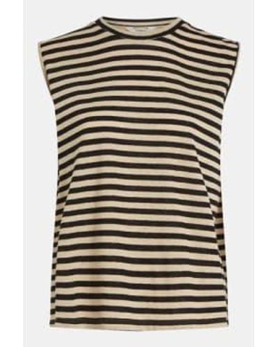 Penn&Ink N.Y Penn & Ink Yarn Dyed Stripe Sleeveless T Shirt / Camel Xs - Black