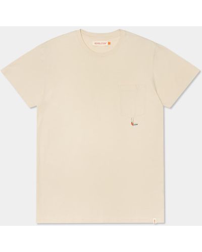 Revolution Off White Organic Cotton T Shirt con un bordado pequeño - Neutro