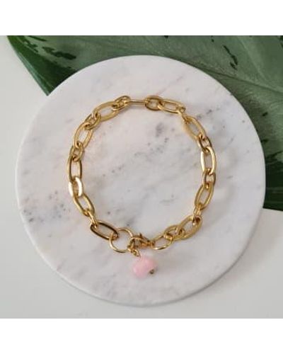 Golden Ivy Gold Stainless Steel Bracelet Pink Natural Stone - Multicolore