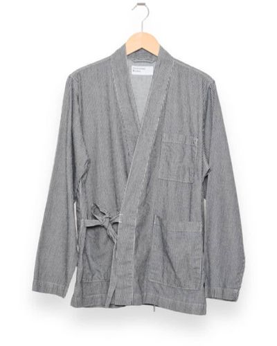 Universal Works Kyoto Work Jacket Hickory Shirting Indigo P28008 - Gray
