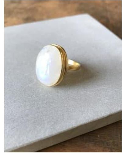CollardManson Rainbow moonstone anillo ovalado oro chapado en - Gris