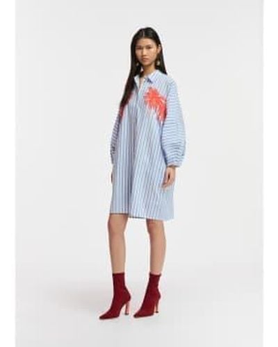Essentiel Antwerp Frilled Mini Dress And White With Embroidery Xs - Blue