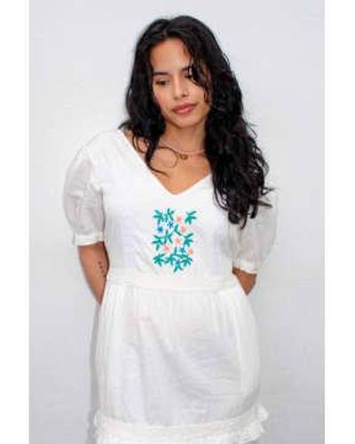Lowie Embroidered Cotton Puff Sleeve Dress S - White