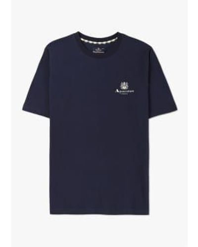 Aquascutum Camiseta logotipo pequeño hombre en la marina - Azul