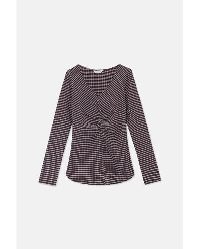 Compañía Fantástica Pink Checkered Draped Fitted Top - Viola
