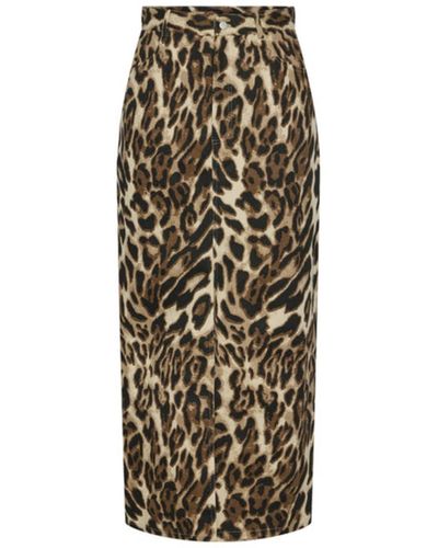 Pieces Oleo High Waist Leopard Maxi Skirt Birch - Natural