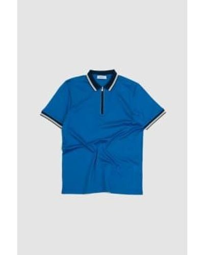 Gran Sasso Scotland Thread Cotton Zipped Polo /navy/ecru 50 - Blue