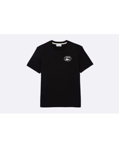 Lacoste Damen regular fit t-shirt mit signature-print schwarz
