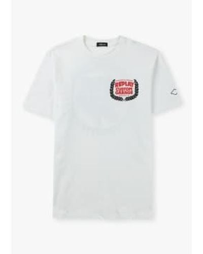 Replay Herren custom garage print t-shirt in weiß
