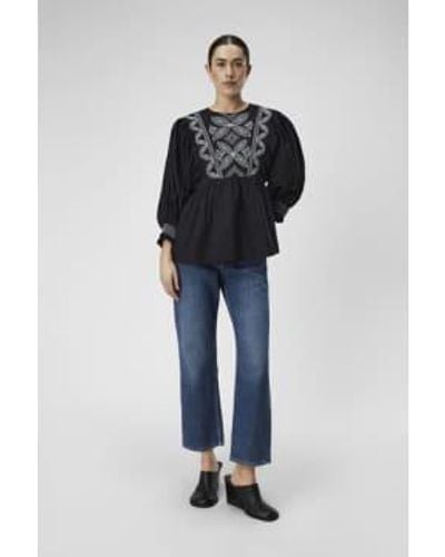 Object Jali And White Embroidered Top - Blu