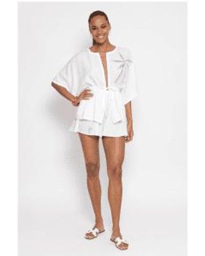 Sundress Sommerkleid Adela mit Palmenstickerei, gebundener Überwurf, Größe: M/L, Farbe: Weiß