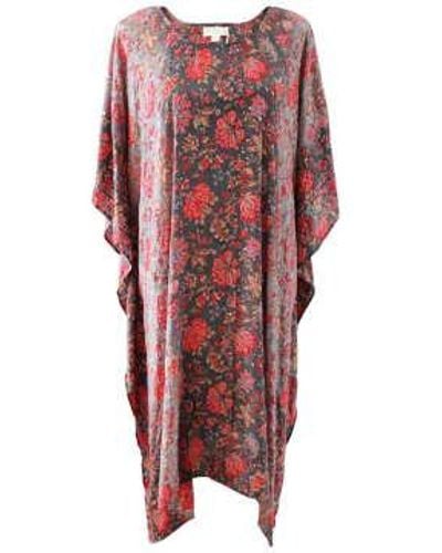 Powell Craft 'paloma' & Grey Exotic Floral Kaftan - Red