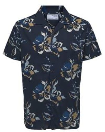 SELECTED Camisa marina flores - Azul