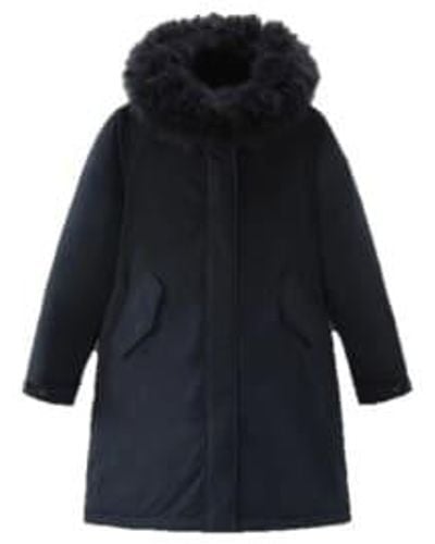 Woolrich Keystone Long Parka With Cashmere Fur Melton - Blu