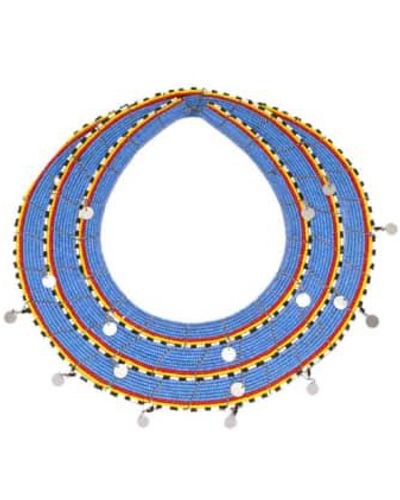 ARTISANS & ADVENTURERS Beaded Maasai Collar 'sea , Yellow Red' Necklace - Blue