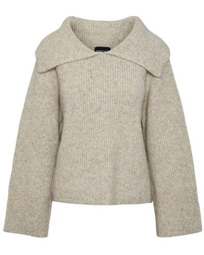 Pieces Fade Collar Neck Knit Sweater Pepper - Natural