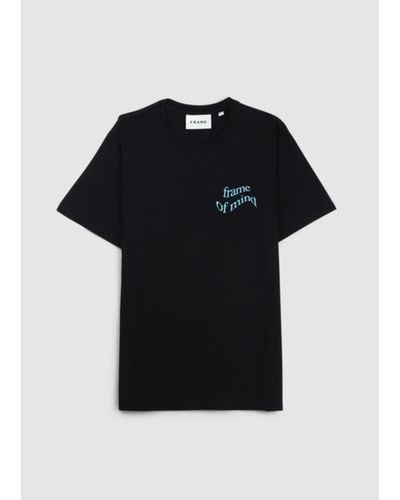 FRAME Mens Graphic T-Shirt in Noir mit hellblau - Schwarz