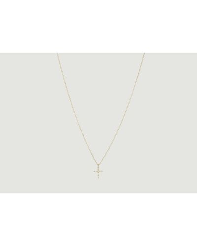 PERSÉE Gold Necklace Cross Paved With Diamonds U - White